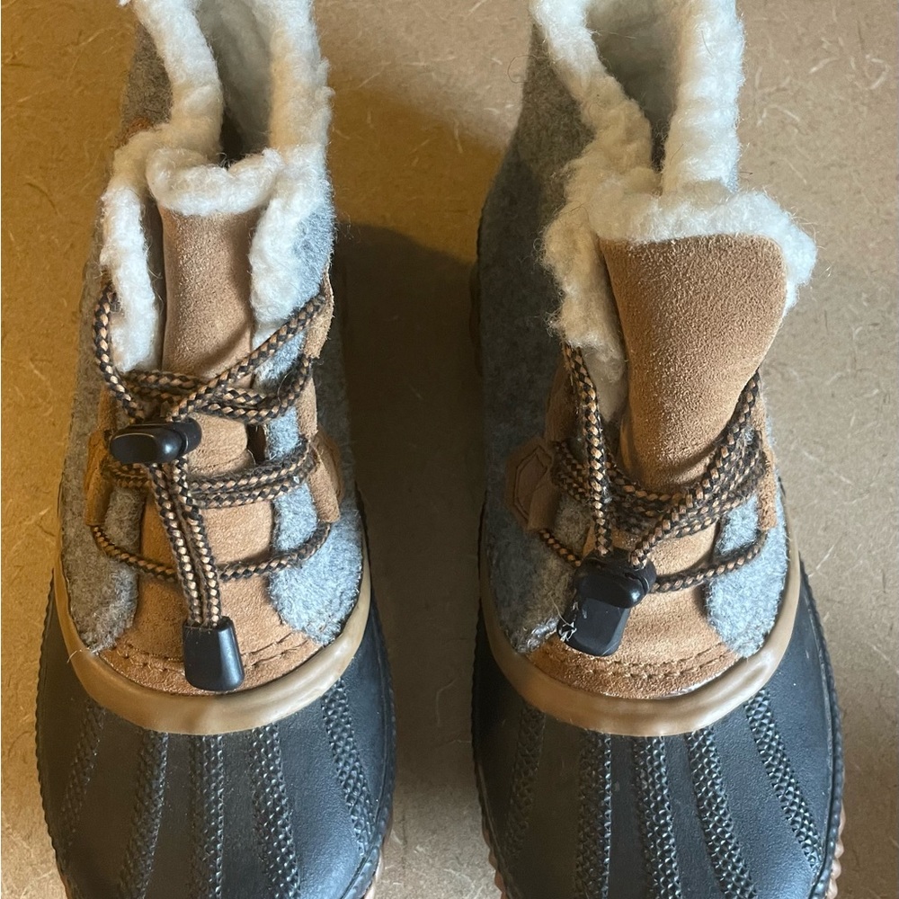 Sorel Out N About Gray Felt Insulated Duck Rain Snow Boots Kids Sz 3 Waterproof